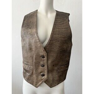 Pierre Balmain Paris Olive Green Rustic Distresssd Leather Vest Size 2 w/flaws
